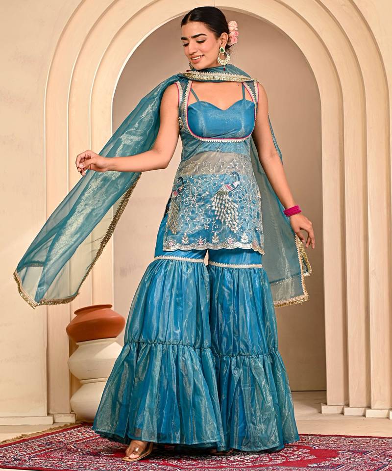 Blue embroidered garara set