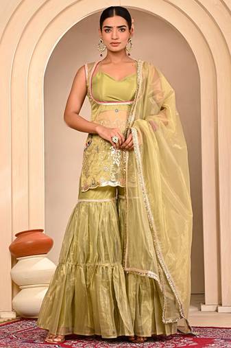 Mint green embroidered garara set