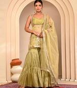 Mint green embroidered garara set