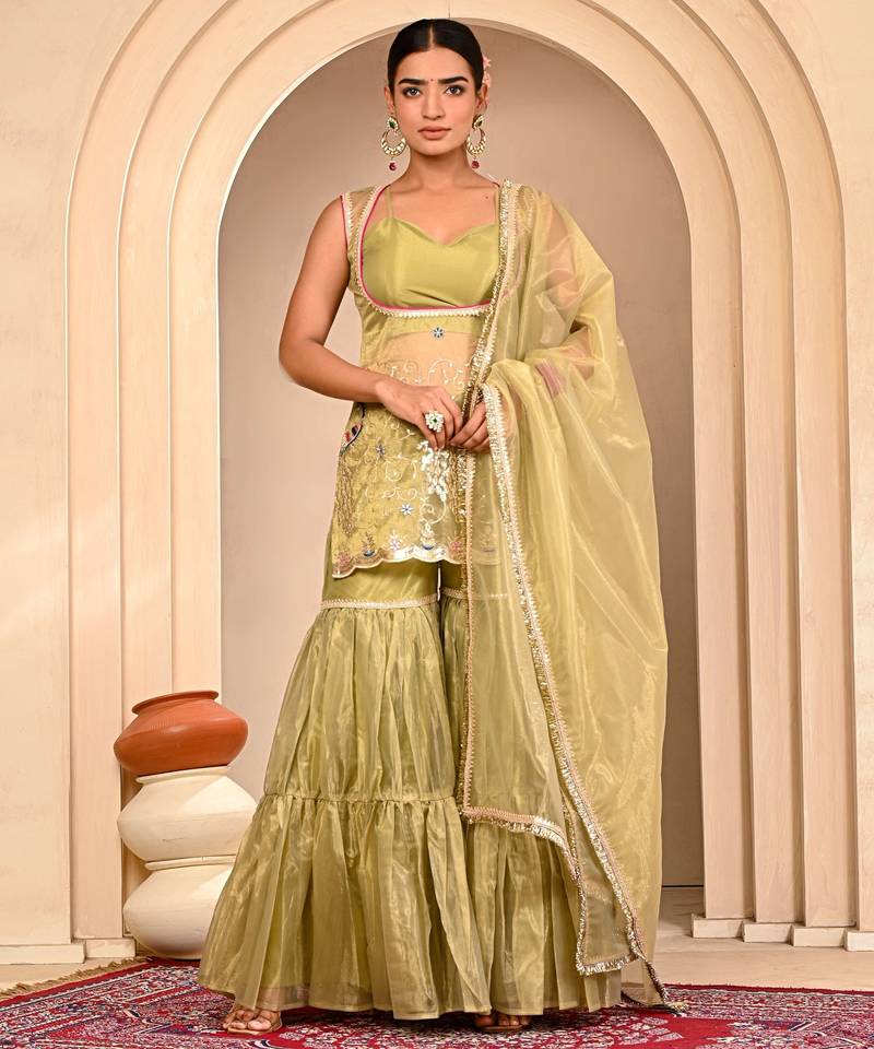 Mint green embroidered garara set