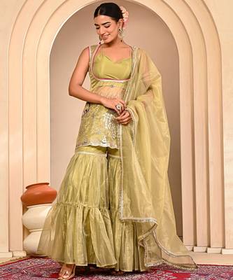Mint green embroidered garara set 2