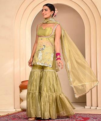 Mint green embroidered garara set 3