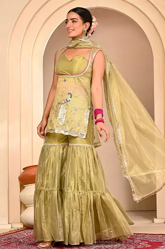Mint green embroidered garara set