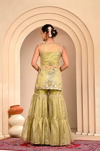 Mint green embroidered garara set