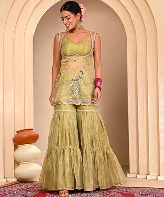 Mint green embroidered garara set 5
