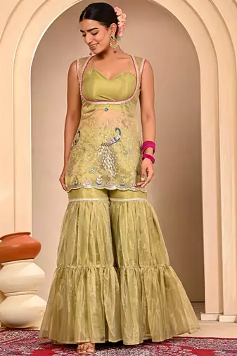 Mint green embroidered garara set