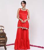 Red satin aaina garara set