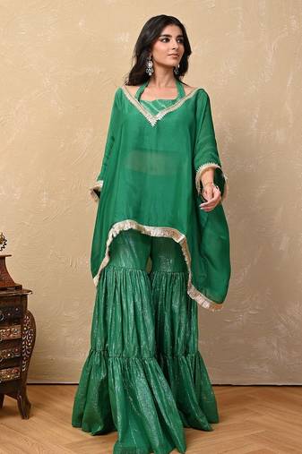 Green organza lurex kaftan set