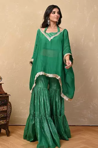 Green organza lurex kaftan set