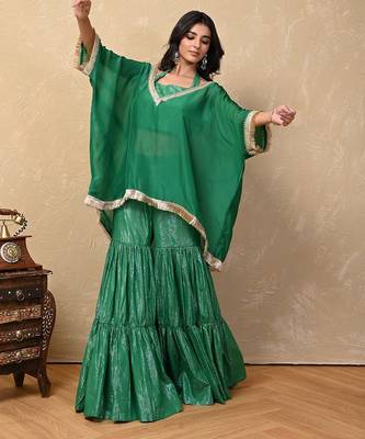 Green organza lurex kaftan set 2