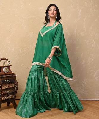 Green organza lurex kaftan set 3