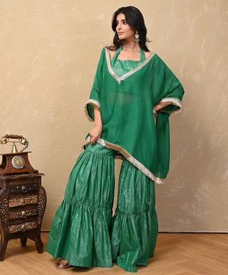 Green organza lurex kaftan set 4