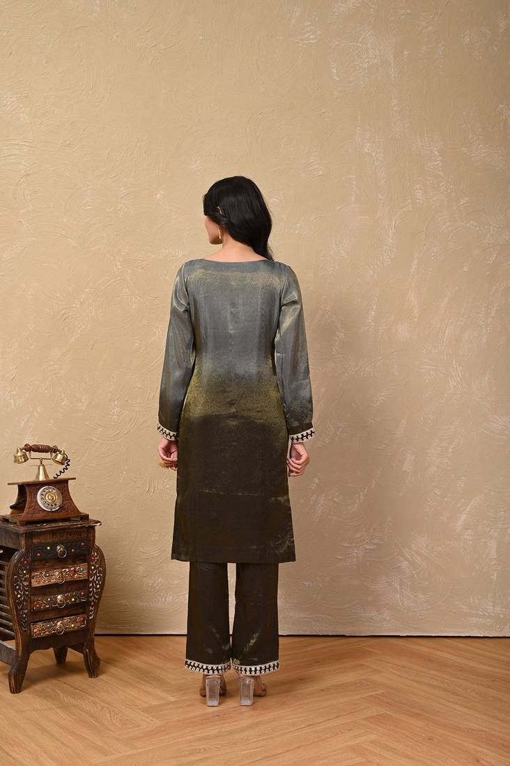 Grey-black ombre kurta set
