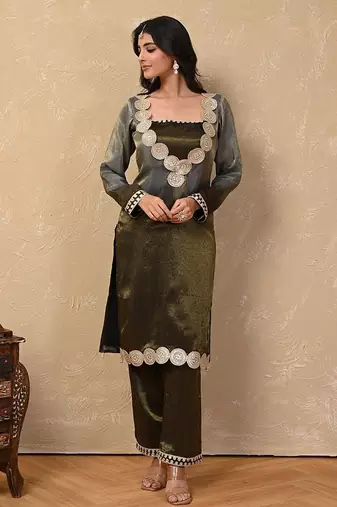 Grey-black ombre kurta set