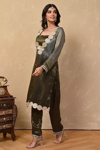 Grey-black ombre kurta set