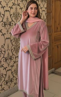 Lavender Velvet Straight Kurta set 2