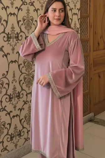 Lavender Velvet Straight Kurta set