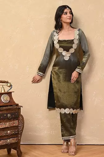 Grey-black ombre kurta set