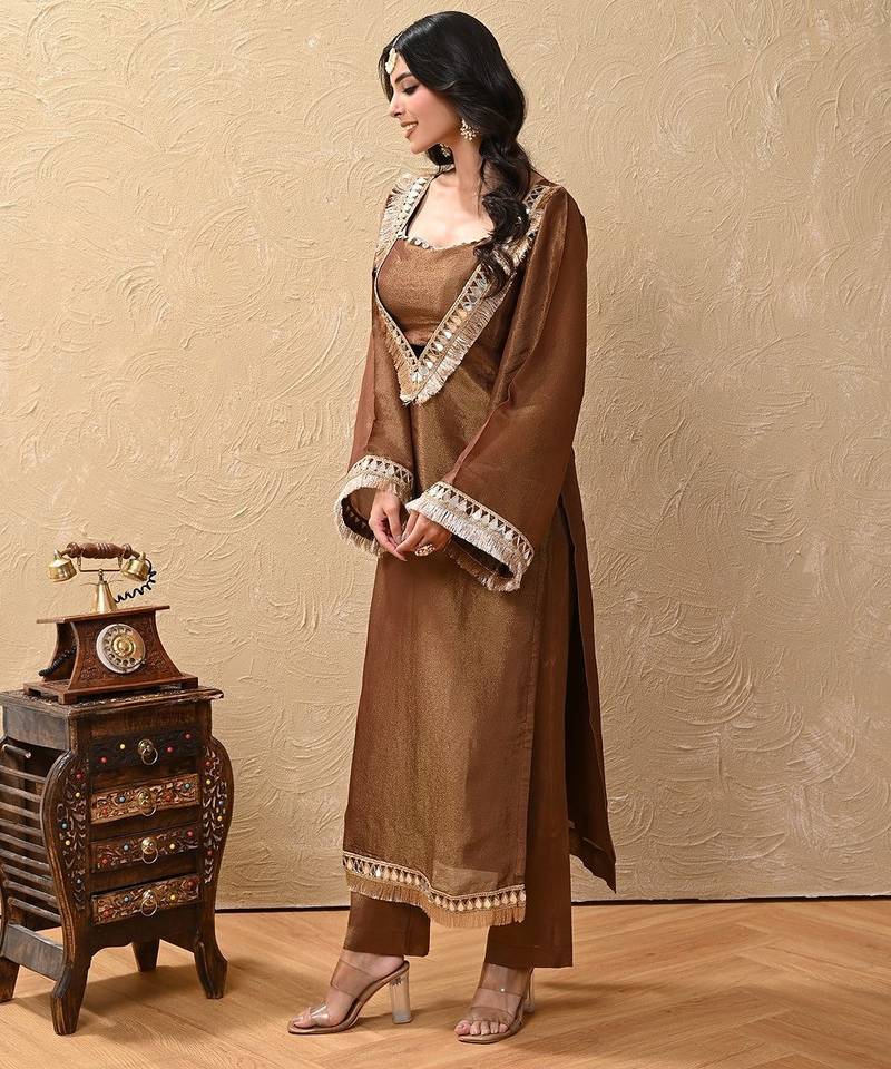 Brown cosmo aaina kurta set