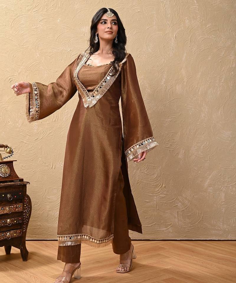 Brown cosmo aaina kurta set
