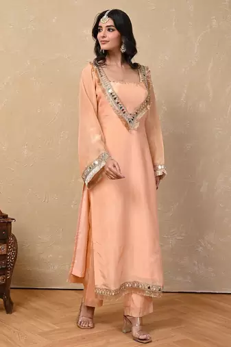 Peach cosmo aaina kurta set