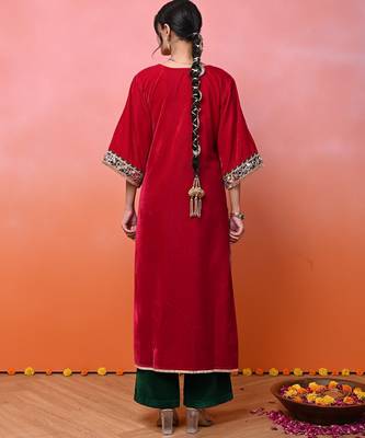 Pink velvet aaina kurta set 2