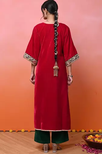 Pink velvet aaina kurta set