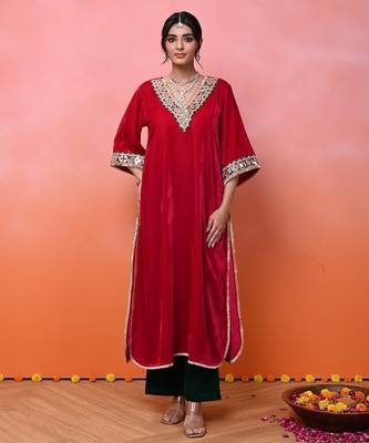 Pink velvet aaina kurta set 3