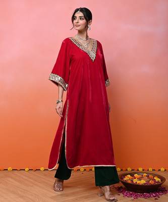 Pink velvet aaina kurta set 1