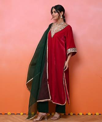 Pink velvet aaina kurta set 4