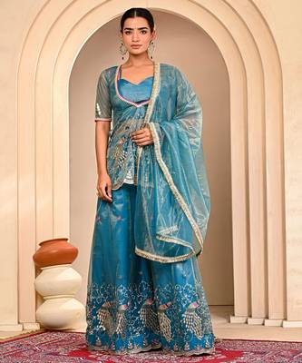 Blue embroidered sharara set 1