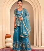 Blue embroidered sharara set