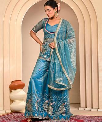 Blue embroidered sharara set 2