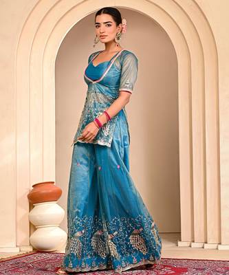Blue embroidered sharara set 3