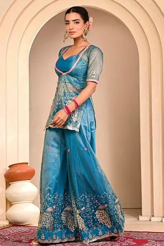 Blue embroidered sharara set