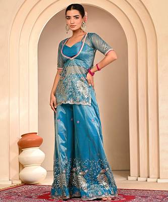 Blue embroidered sharara set 4