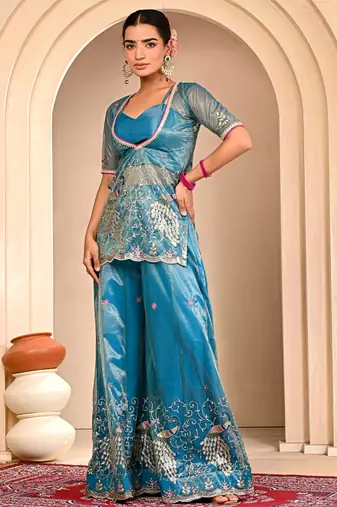 Blue embroidered sharara set