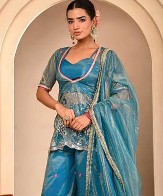 Blue embroidered sharara set 5