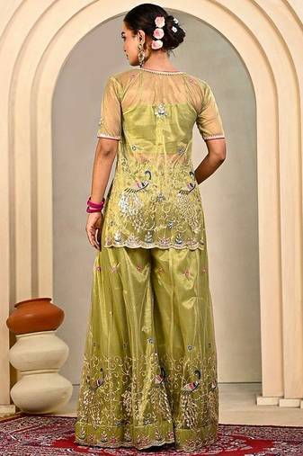 Mint green embroidered sharara set