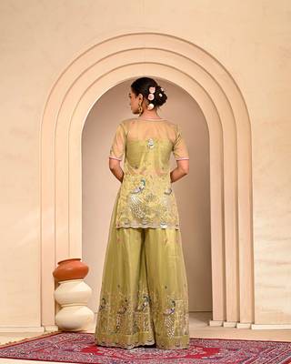 Mint green embroidered sharara set 3