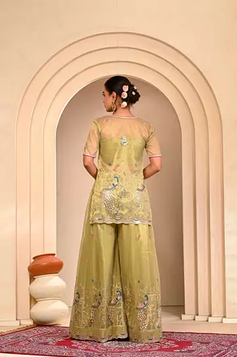 Mint green embroidered sharara set
