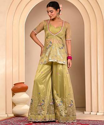 Mint green embroidered sharara set 4