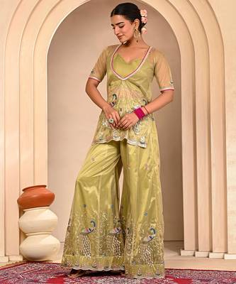 Mint green embroidered sharara set 5