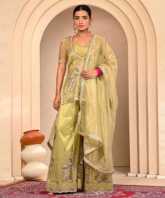 Mint green embroidered sharara set 1