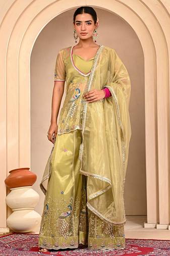 Mint green embroidered sharara set