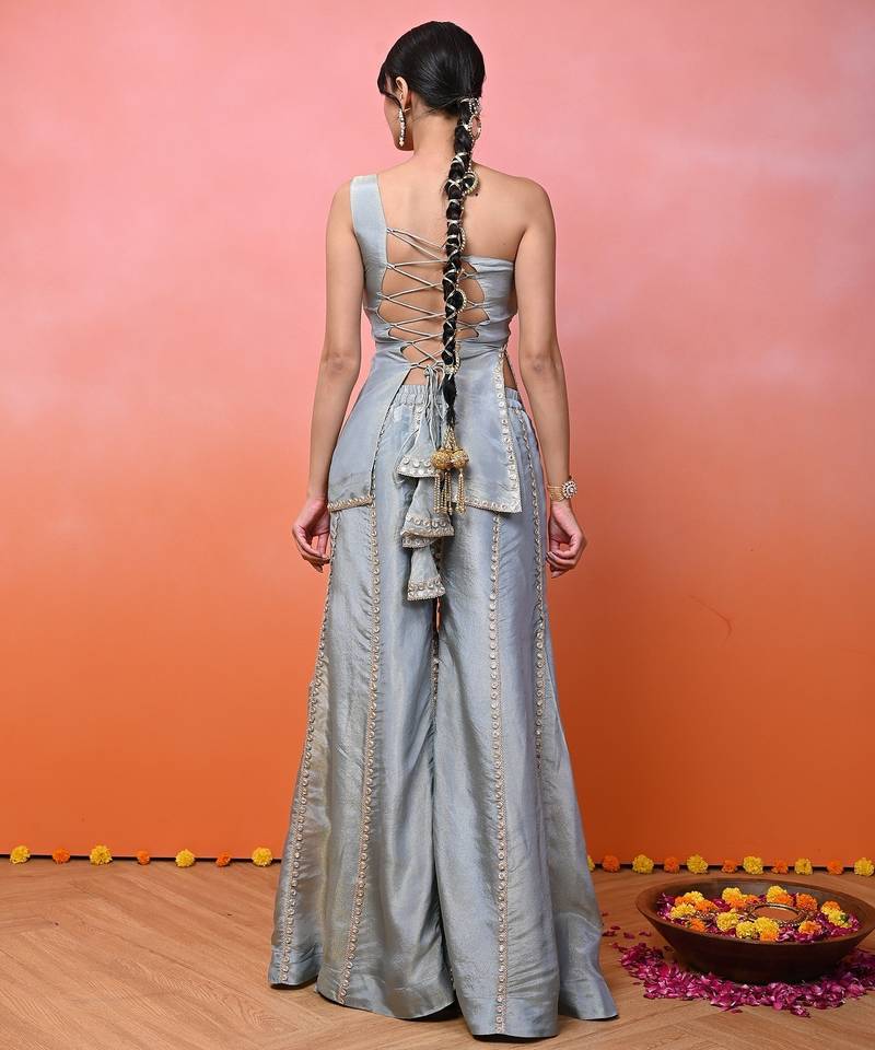 Bluish-grey cosmo one shoulder set