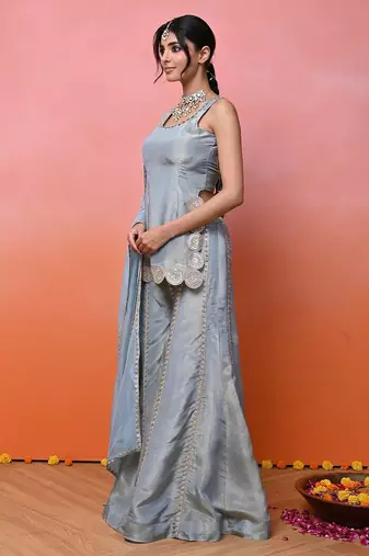 Bluish grey cosmo sharara set