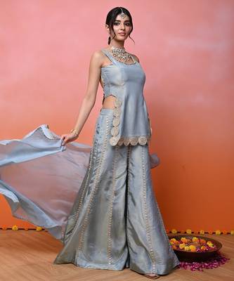 Bluish grey cosmo sharara set 1