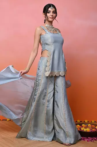 Bluish grey cosmo sharara set