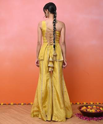 Yellow one shoulder sharara set 2
